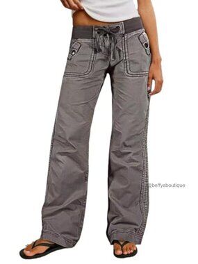 Straight Leg Drawstring Pants Cotton Spandex Casual